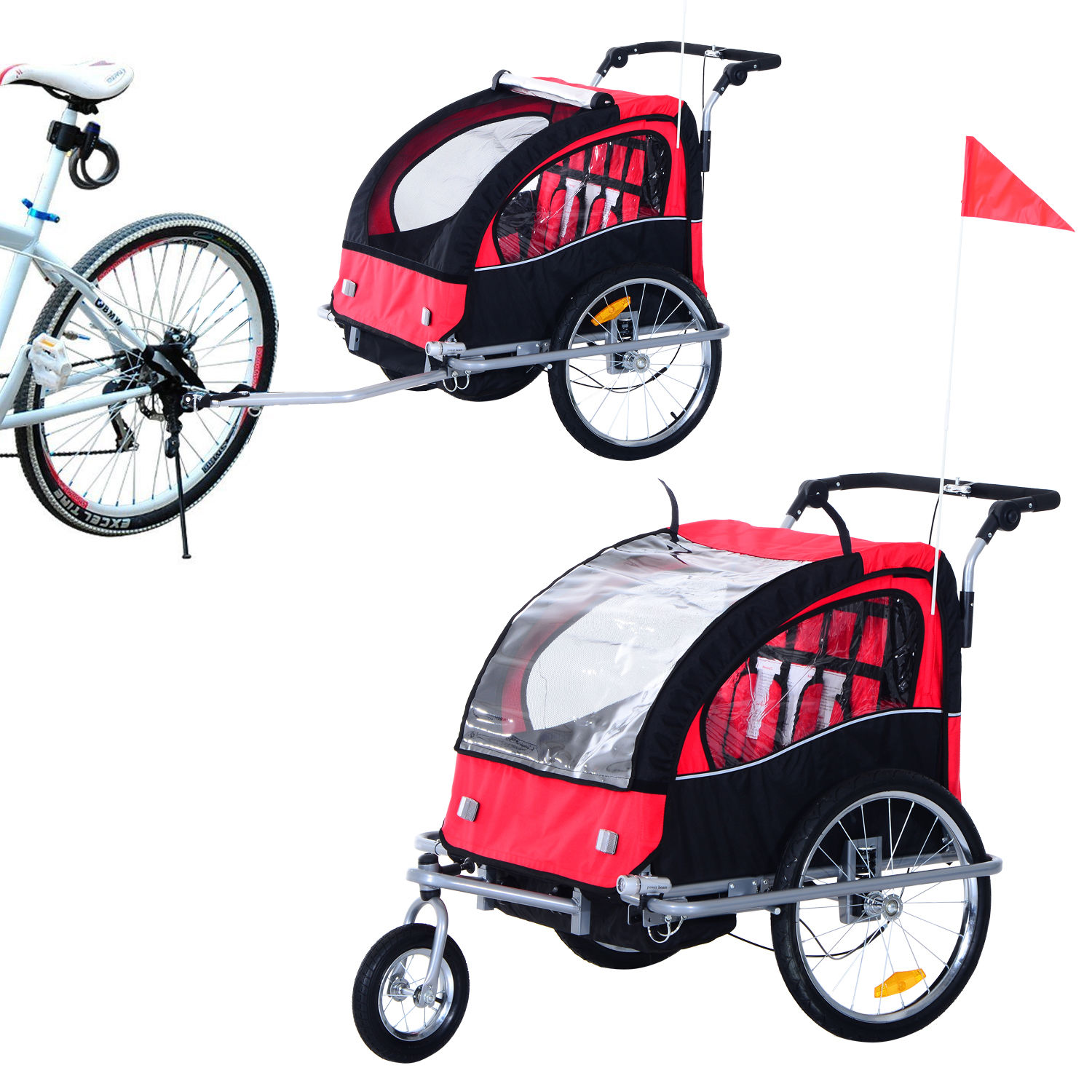 2Seater Child Bike Trailer Kids Carrier Safety Harness Baby Stroller Jogger eBay
